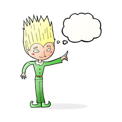 cartoon magic christmas elf with thought bubble