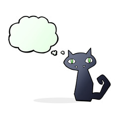 cartoon black cat with thought bubble