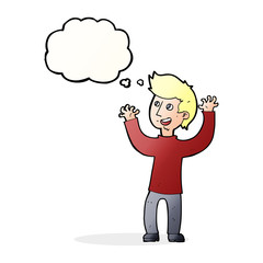 cartoon happy man with thought bubble