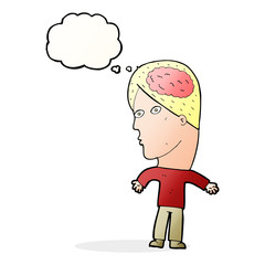 cartoon man with brain symbol with thought bubble
