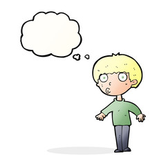 cartoon surprised boy with thought bubble