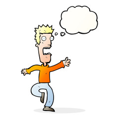 cartoon shrieking man with thought bubble