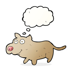 cartoon happy little dog with thought bubble