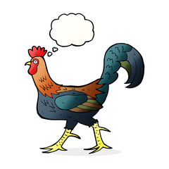 cartoon cockerel with thought bubble