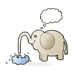 cartoon elephant squirting water with thought bubble