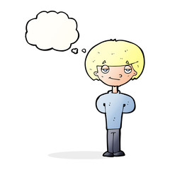 cartoon happy man with thought bubble