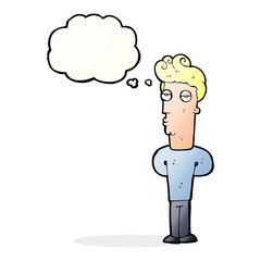cartoon bored man with thought bubble