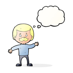 cartoon dad waving with thought bubble