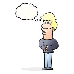 cartoon nervous man with thought bubble