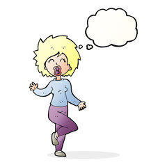 cartoon woman dancing with thought bubble