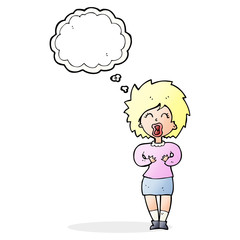 cartoon screaming woman with thought bubble