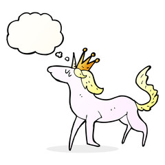 cartoon unicorn with thought bubble