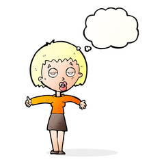 cartoon bored woman with thought bubble