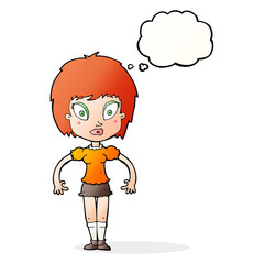 cartoon pretty girl with thought bubble