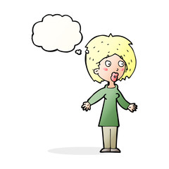 cartoon surprised woman with thought bubble