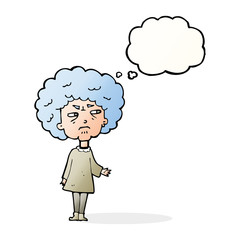 cartoon old lady with thought bubble