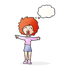 cartoon stressed out woman talking with thought bubble