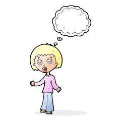 cartoon tired woman with thought bubble