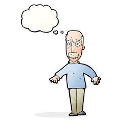 cartoon annoyed old man with thought bubble
