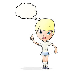 cartoon woman with idea with thought bubble