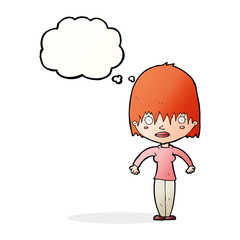 cartoon woman staring with thought bubble