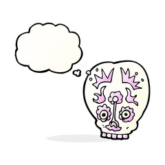 cartoon sugar skull with thought bubble