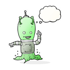 cartoon alien spaceman with thought bubble