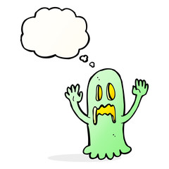cartoon spooky ghost with thought bubble