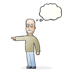 cartoon old man gesturing Get Out! with thought bubble