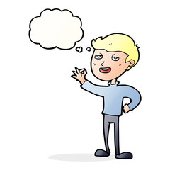 cartoon man making excellent gesture with thought bubble