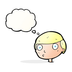 cartoon boy staring with thought bubble