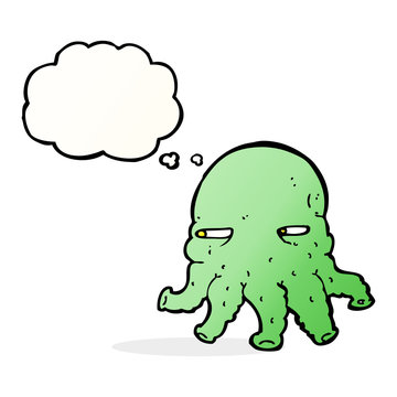 cartoon alien face with thought bubble