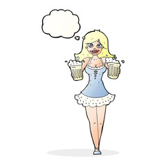 cartoon beer festival girl with thought bubble