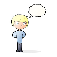 cartoon worried man with thought bubble