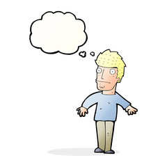 cartoon worried man with thought bubble