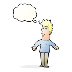 cartoon worried man with thought bubble