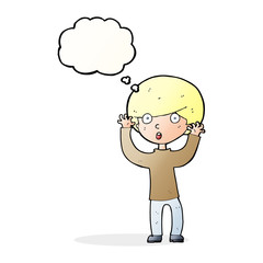 cartoon startled boy with thought bubble