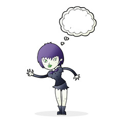 cartoon vampire girl welcoming with thought bubble