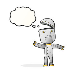 cartoon funny robot with thought bubble