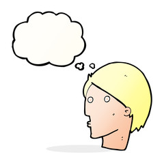 cartoon surprised face with thought bubble