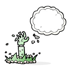 cartoon zombie arm with thought bubble