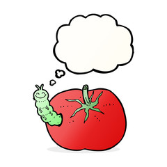 cartoon tomato with bug with thought bubble