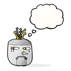 cartoon robot head with thought bubble