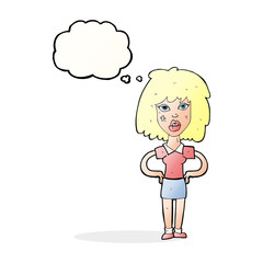 cartoon tough woman with thought bubble