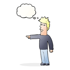 cartoon man pointing with thought bubble