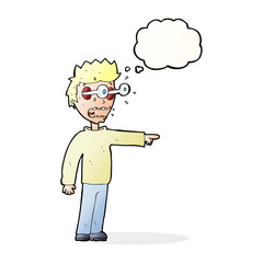 cartoon man with popping out eyes with thought bubble