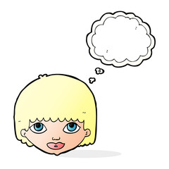 cartoon female face with thought bubble