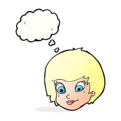 cartoon female face with thought bubble