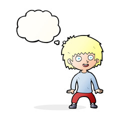 cartoon excited boy with thought bubble
