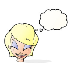 cartoon pretty female face with thought bubble